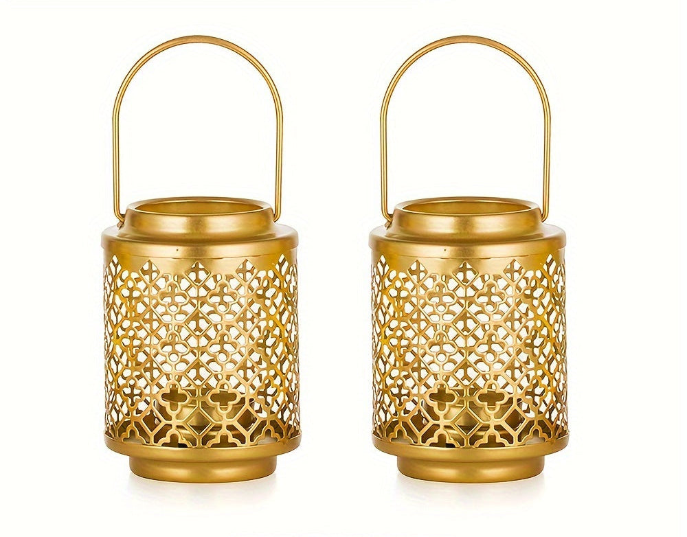 Lanternes décoratives dorées pour bougies , en métal suspendu, petites lanternes vintage. Idéales comme centres de table pour Noël, mariage ou fête. Peut servir de chandelier, candélabre ou suspension dorée élégante.