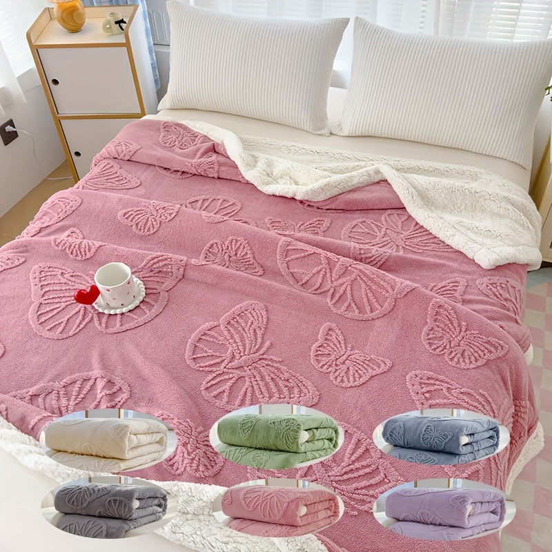 Plaid polaire ultra doux et chaleureux avec broderie motif papillon – proposé en différents coloris et formats