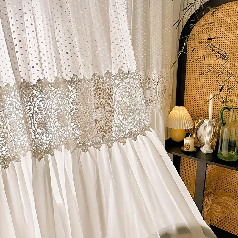 Rideaux transparents romantiques français en dentelle à motif floral