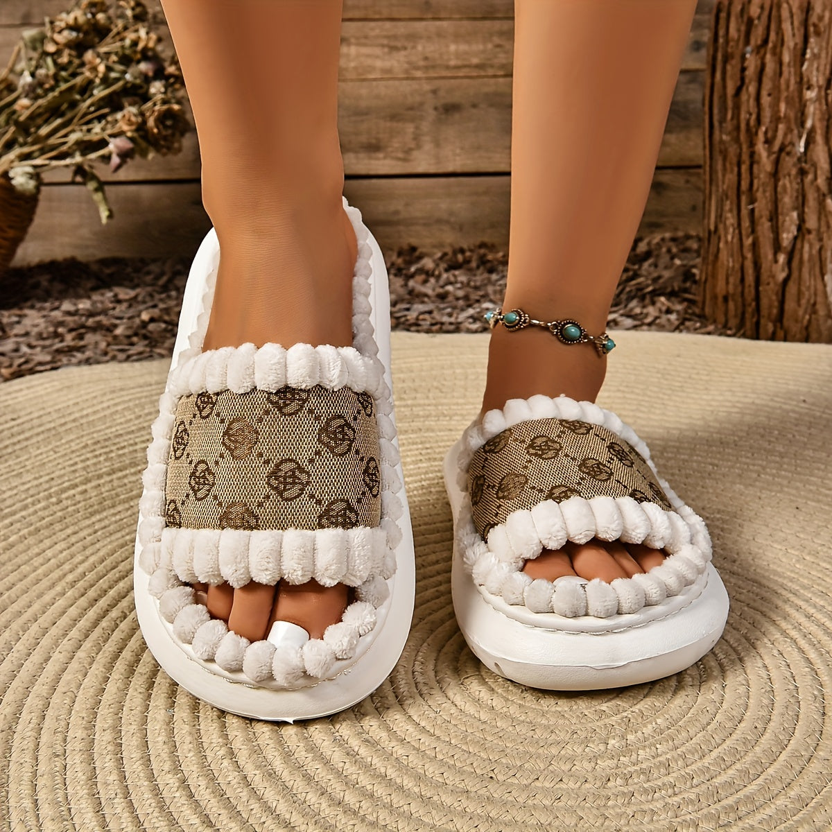 Chaussons à enfiler antidérapants pour femme en EVA à rayures – semelle intérieure et doublure en tissu confortable, semelle extérieure en EVA durable, chaussons d’intérieur décontractés avec protection des orteils.