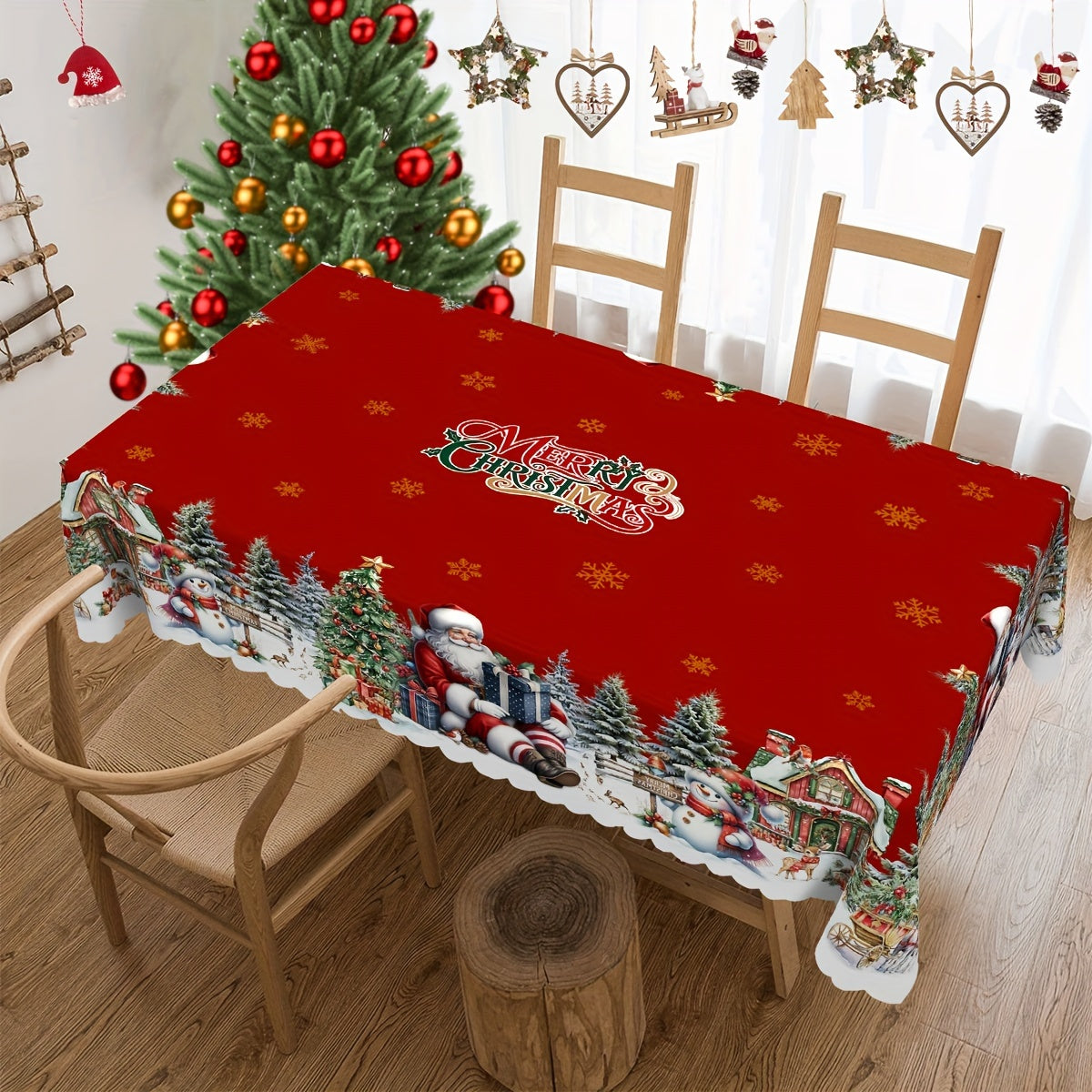 Nappes de Noël  rondes et rectangulaires, nappe à motifs Père Noël, bonhomme de neige et sapin