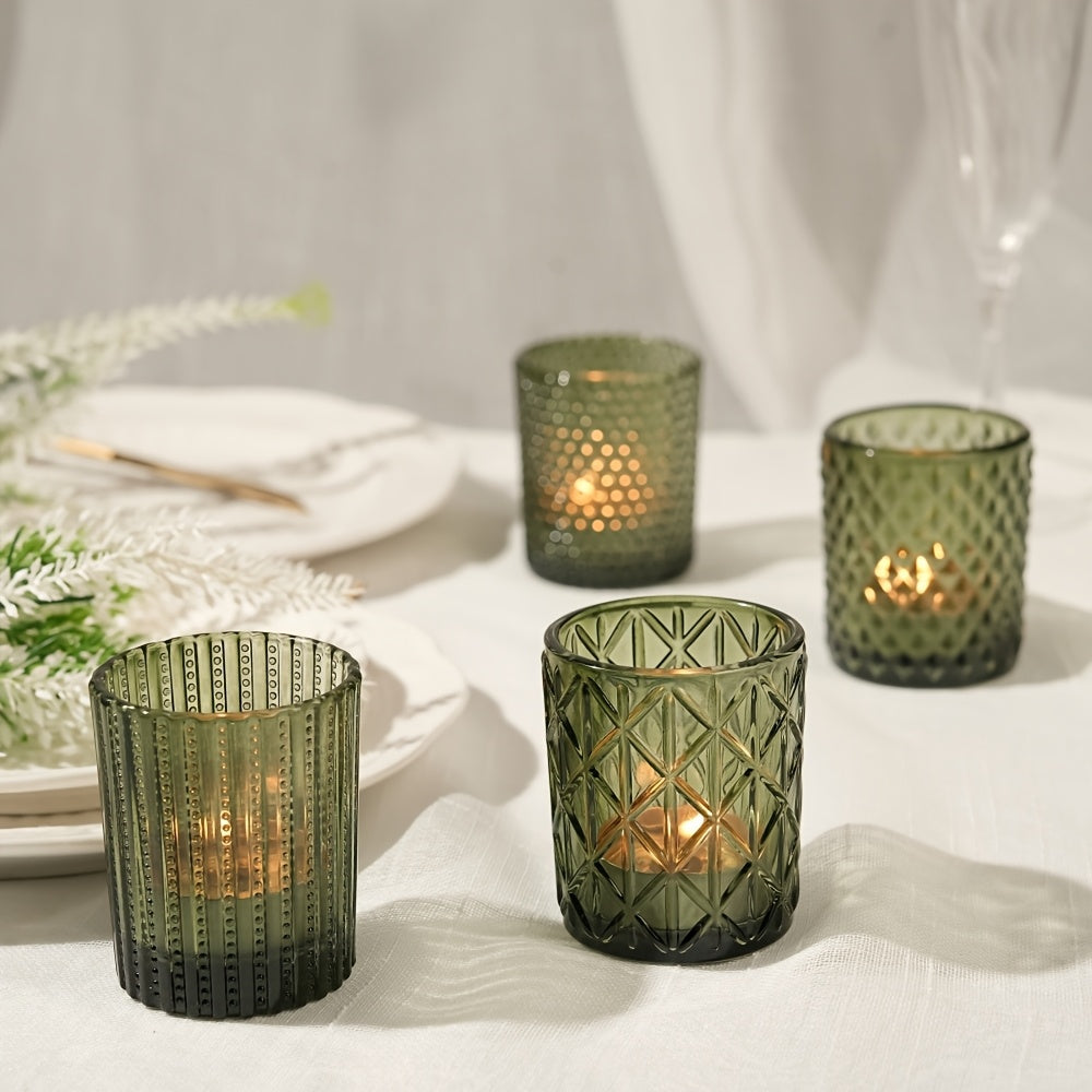 Photophores en verre bohémien avec finition verte brillante – Verre et bordure peinte en noir pour bougies , centres de table.