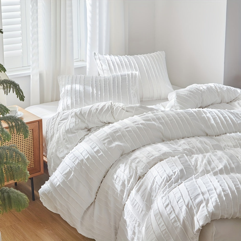 Ensemble de housse de couette rayée unie brodée 2/3 pièces