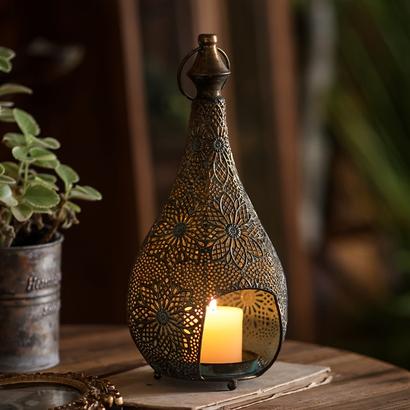 Bougeoir en fer élégant sculpté à motif floral – Décoration de table rustique chic pour salon, chambre ou terrasse – Finition mate avec design raffiné pour une lumière d’ambiance et une décoration intérieure – Décoration de table | Motif floral
