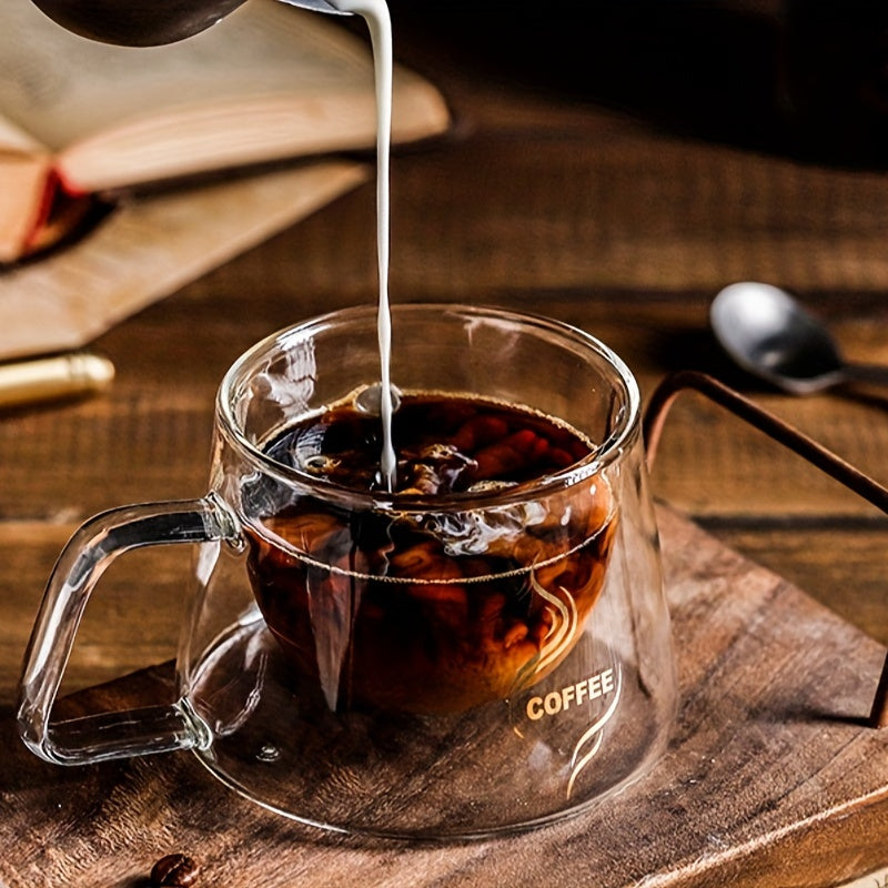 Tasse à café en verre à double paroi résistante à la chaleur avec anse style cappuccino – design transparent