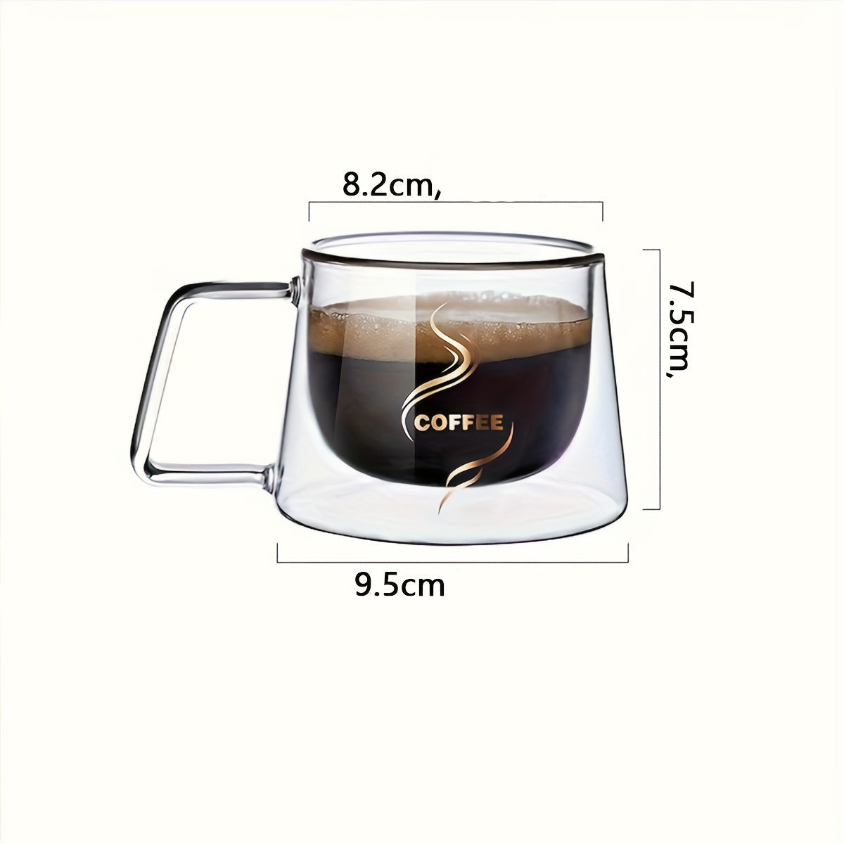 Tasse à café en verre à double paroi résistante à la chaleur avec anse style cappuccino – design transparent