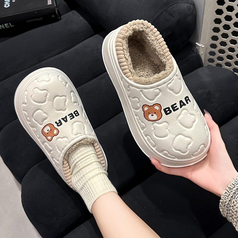 Pantoufles ours imperméables, chaussons à enfiler douillets et chauds avec doublure peluche, usage intérieur et extérieur pour l'hiver
