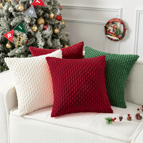 4 housses de coussin en peluche rayées – Style bohème chic et maison de campagne, doux polyester, fermeture éclair, lavables en machine – Idéales pour la décoration du canapé