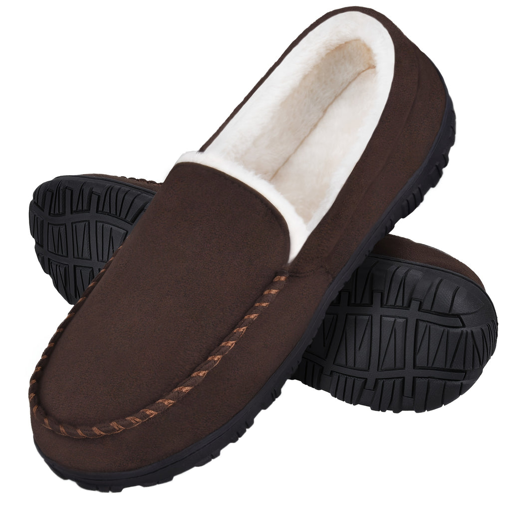 Mocassins/chaussons pour homme, en mousse mémoire douce, chaussons pour la chambre, maison, doublure en fleece chaude, antidérapants, pour intérieur et extérieur