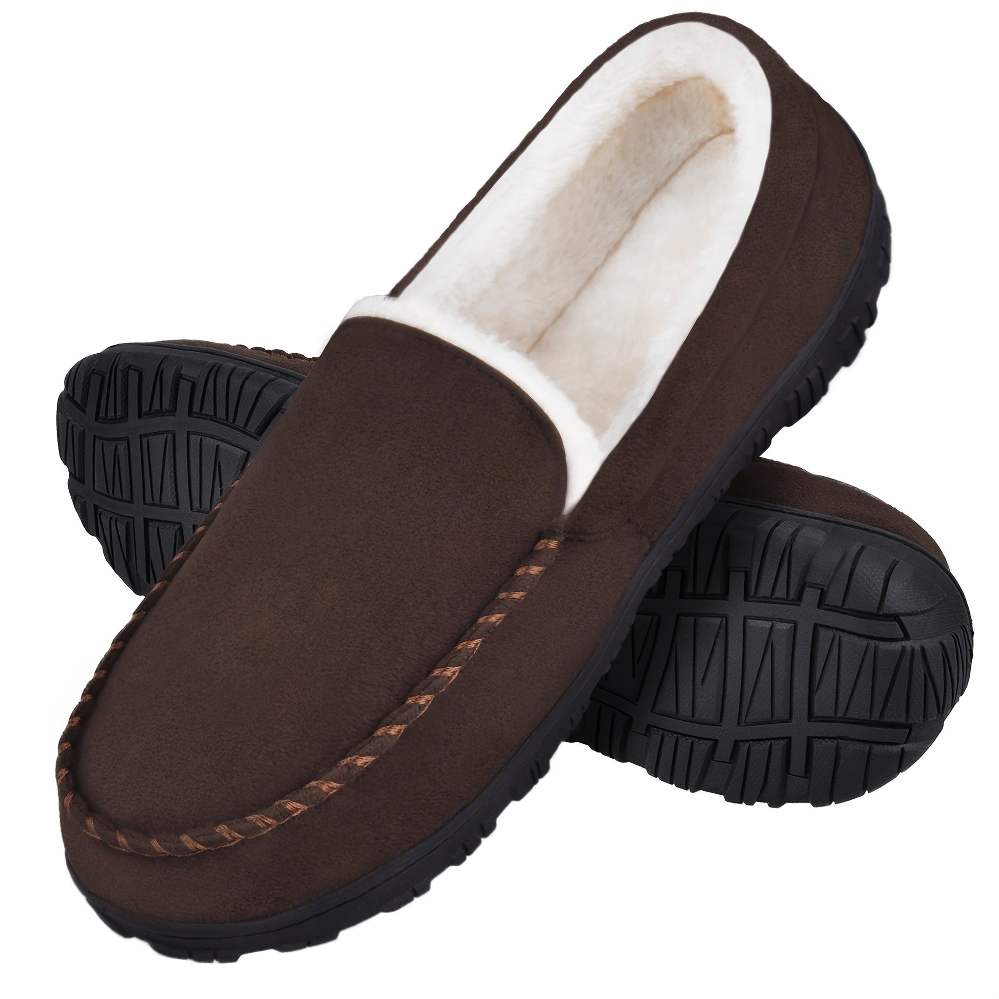 Mocassins/chaussons pour homme, en mousse mémoire douce, chaussons pour la chambre, maison, doublure en fleece chaude, antidérapants, pour intérieur et extérieur