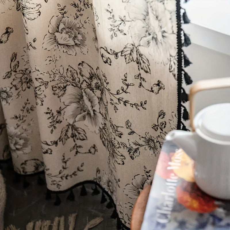 Panneau de Rideau à Poche pour Tringle de Style Victorien avec Imprimé Rose & Lin