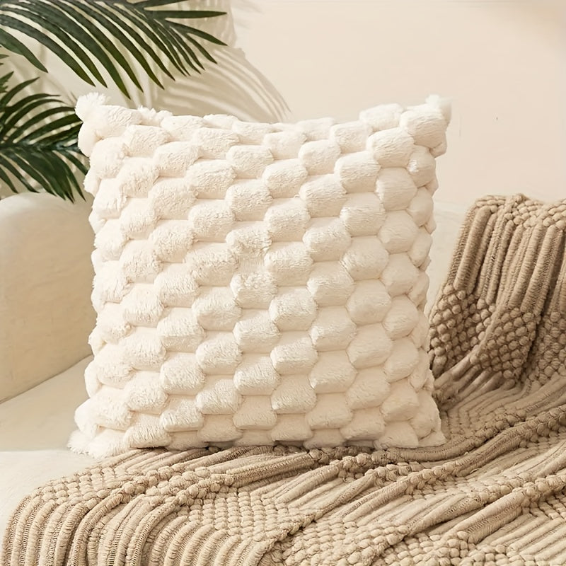 Coussin avec garniture ultra doux et moelleux, à motif imprimé sur une seule face. Housse pelucheuse imitation fourrure pour une décoration chaleureuse et élégante du salon, du canapé, du lit ou de toute pièce de la maison.