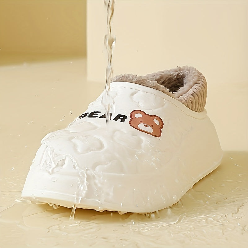 Pantoufles ours imperméables, chaussons à enfiler douillets et chauds avec doublure peluche, usage intérieur et extérieur pour l'hiver