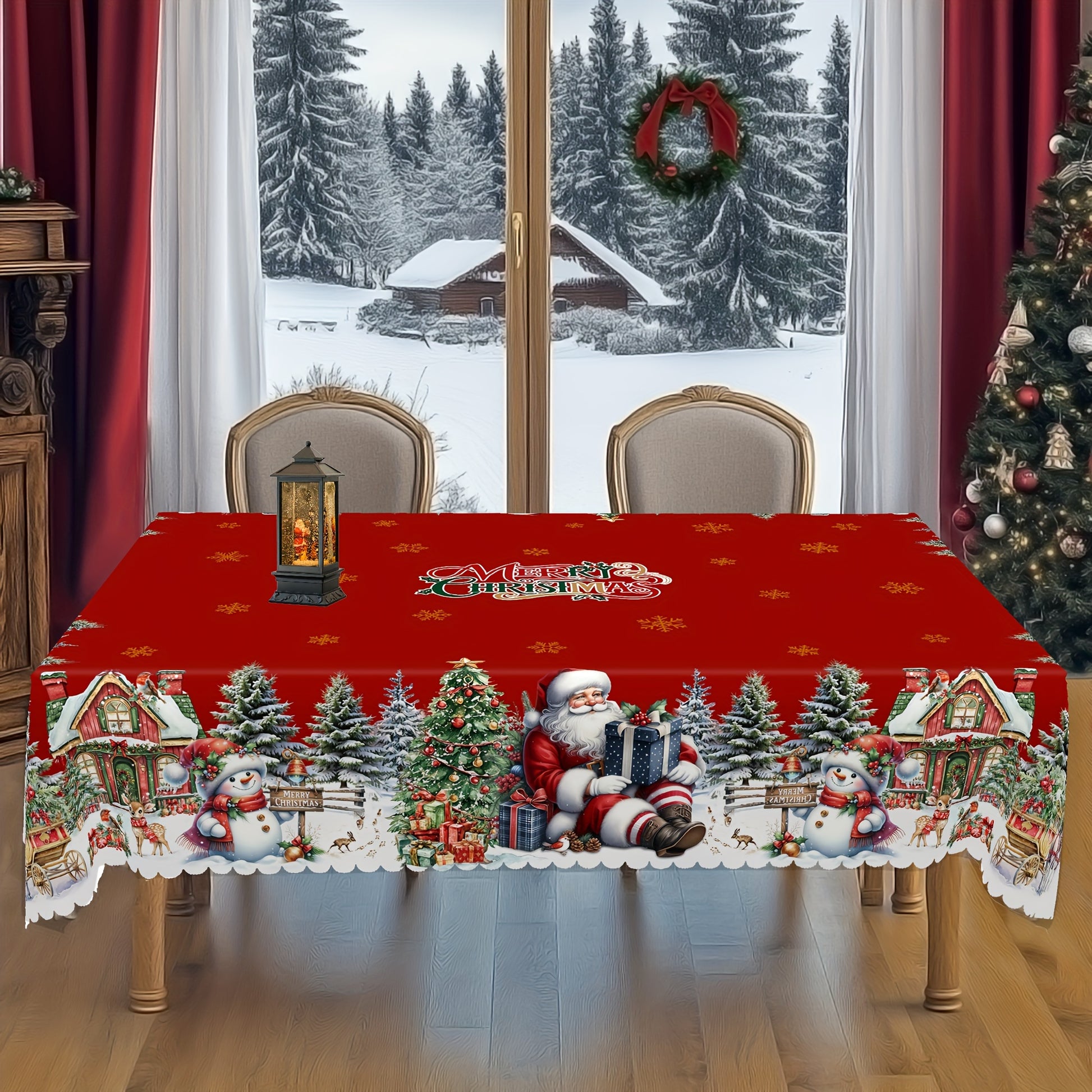 Nappes de Noël  rondes et rectangulaires, nappe à motifs Père Noël, bonhomme de neige et sapin