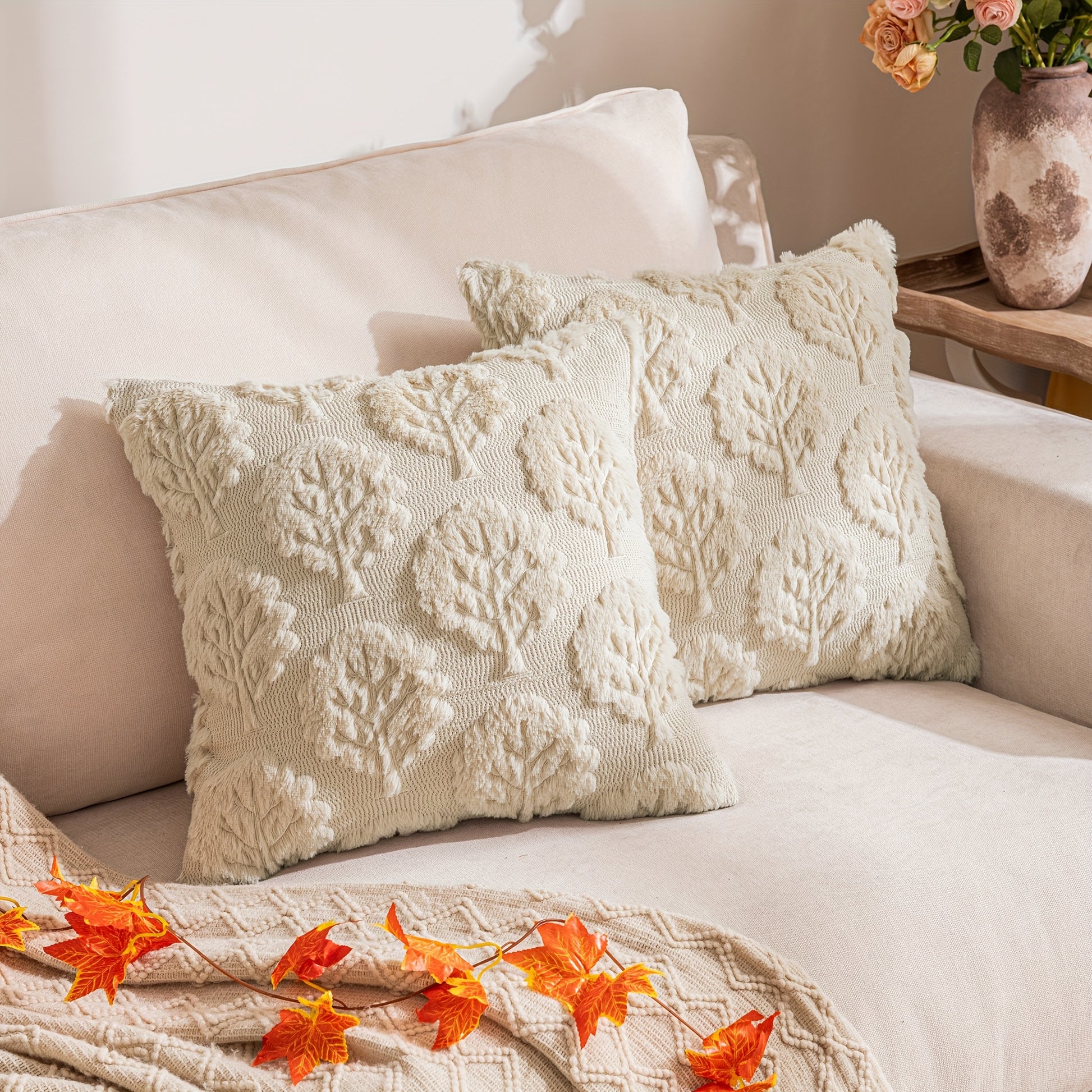 Housses de coussin d’automne en fausse fourrure douce , parfaites pour le canapé, le salon ou la chambre ; coussins non inclus.