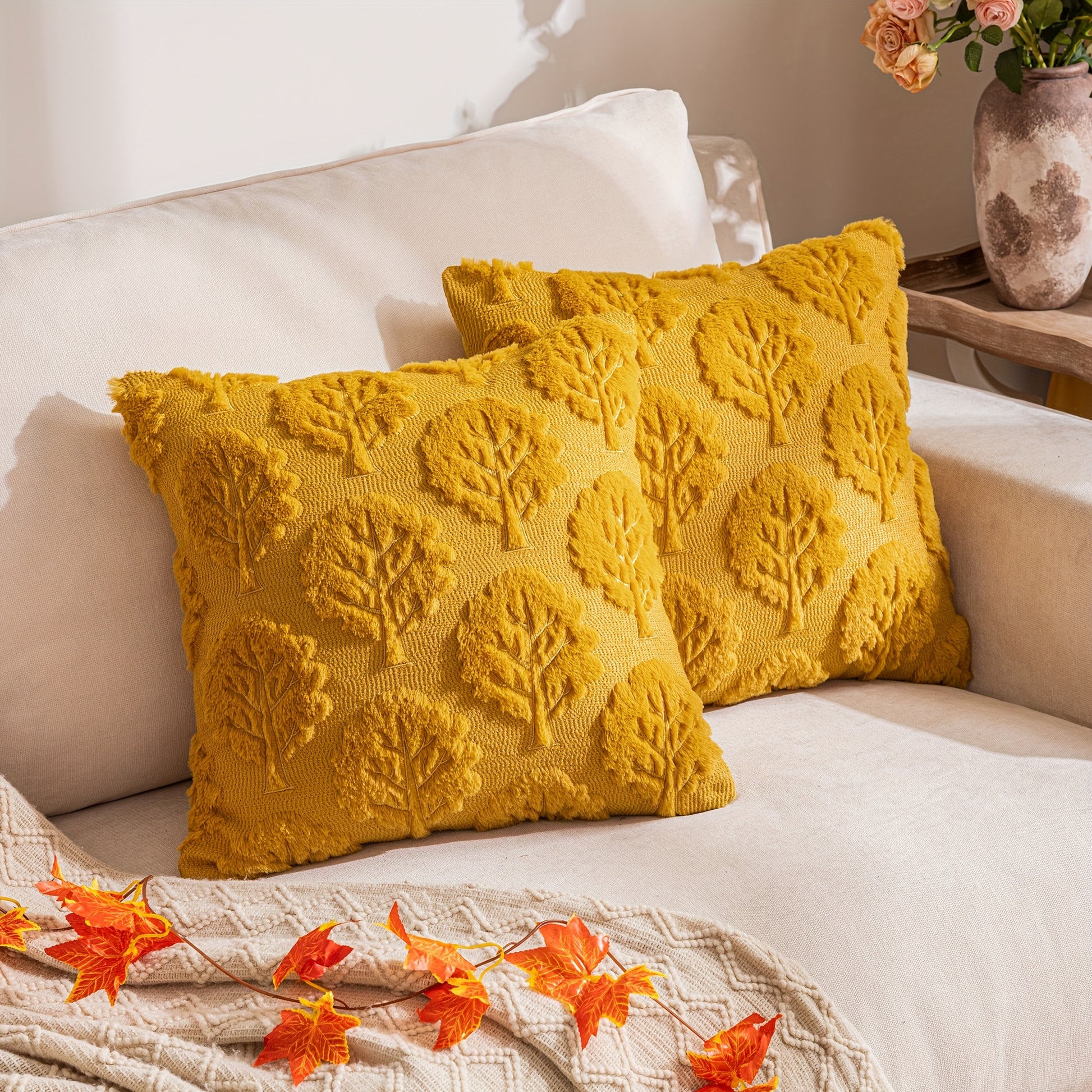 Housses de coussin d’automne en fausse fourrure douce , parfaites pour le canapé, le salon ou la chambre ; coussins non inclus.