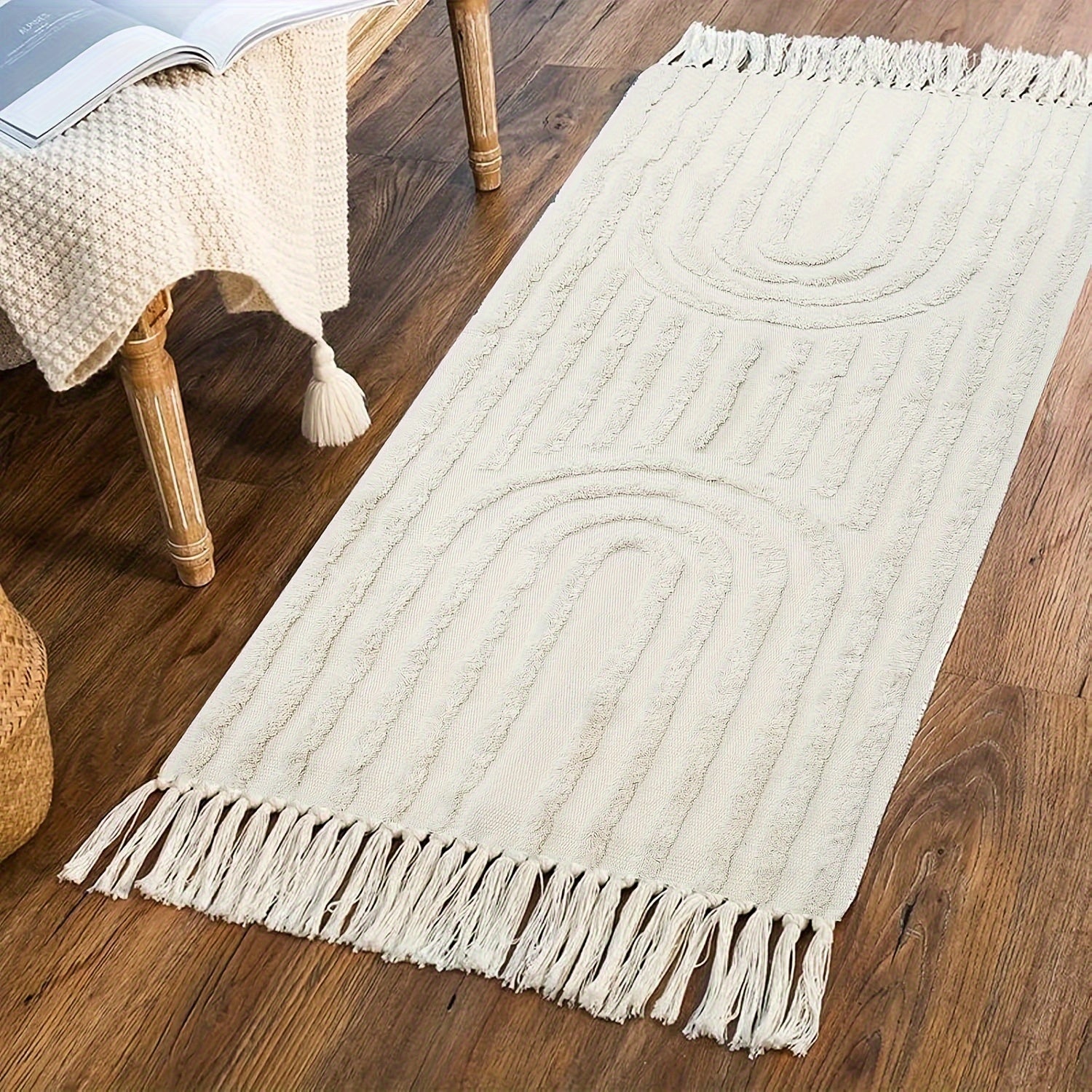 Tapis à motifs arc-en-ciel bohème avec franges