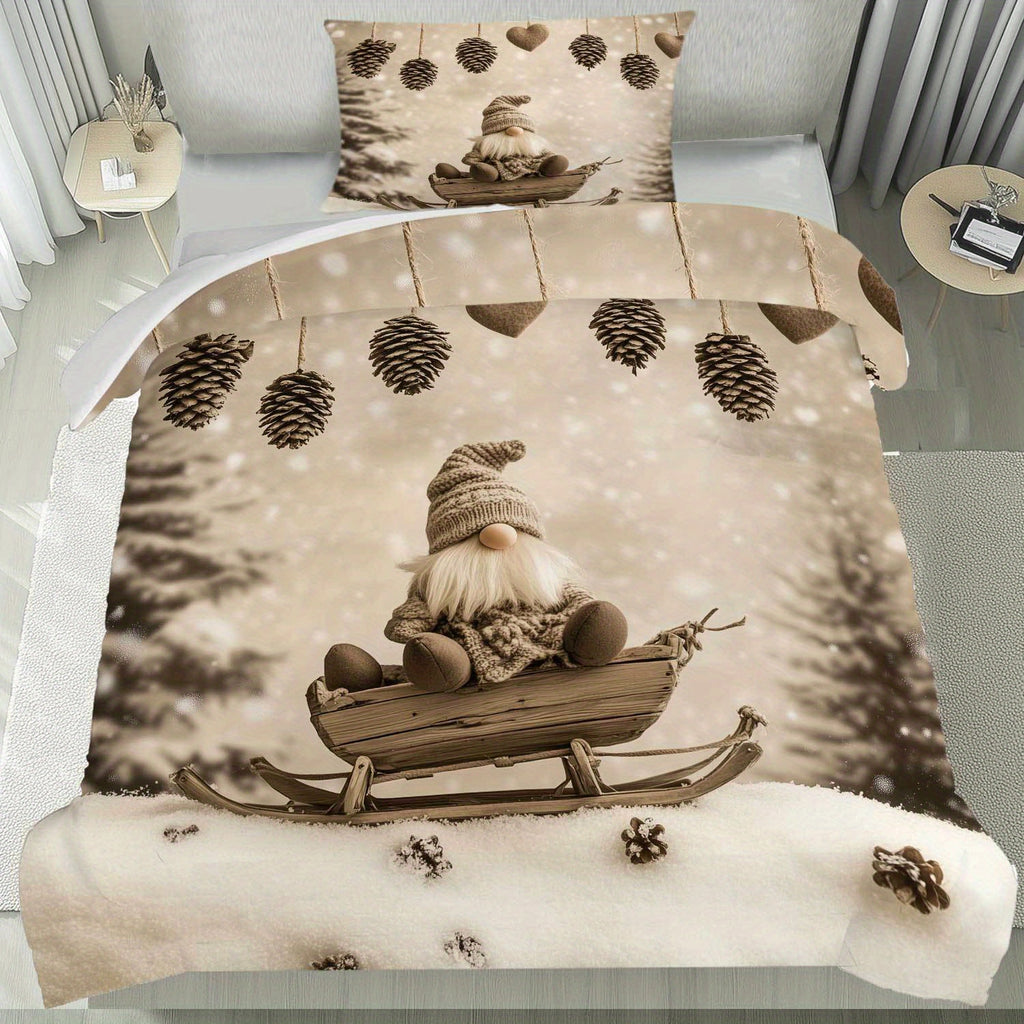 Parure de lit 2/3 pièces avec motif de gnome d’hiver sur luge