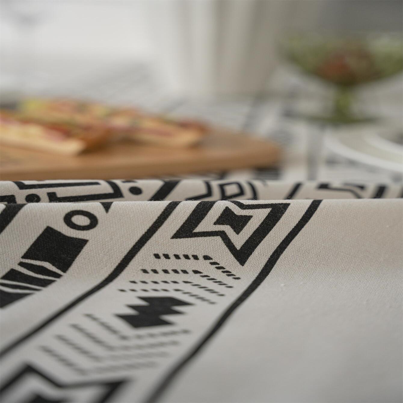 Nappe à pompons en lin noir, style bohème américain géométrique pour maison de campagne, couleur unie avec pompons, nappe rectangulaire imperméable , décoration de maison.