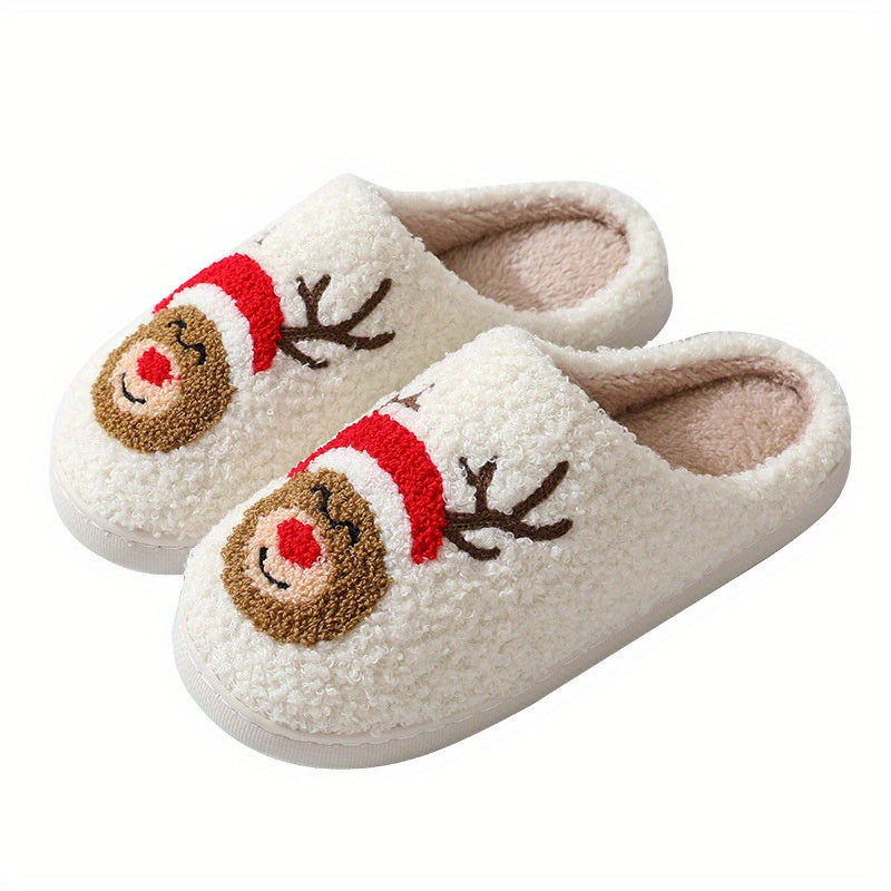 Pantoufles de maison graphiques de Noël douces et moelleuses, antidérapantes, à enfiler, pour homme, chaussures d’intérieur d’hiver.