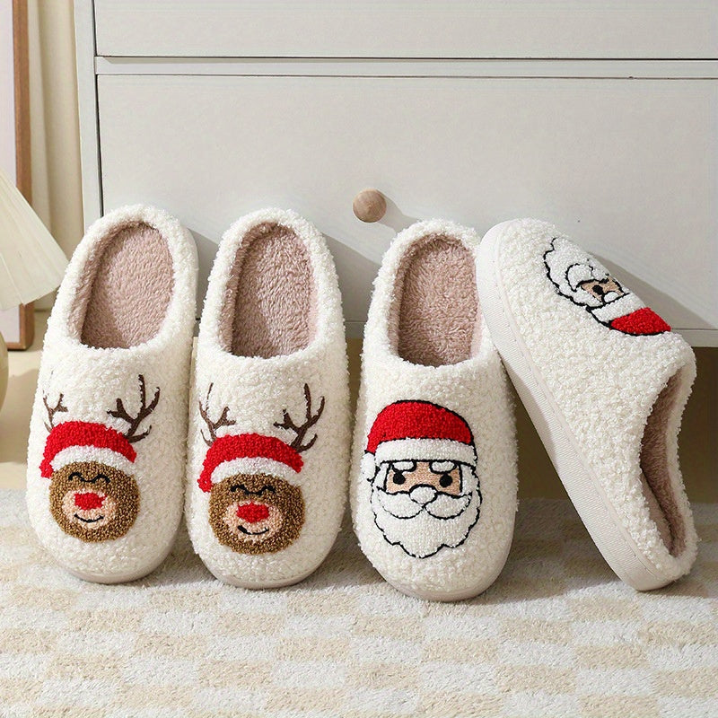 Pantoufles de maison graphiques de Noël douces et moelleuses, antidérapantes, à enfiler, pour homme, chaussures d’intérieur d’hiver.