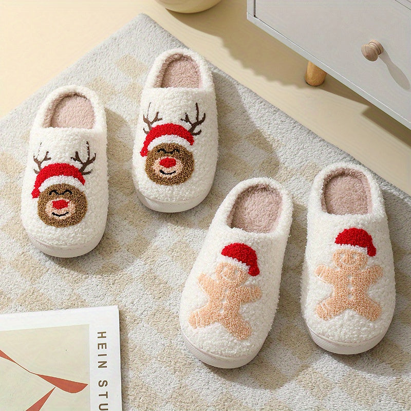 Pantoufles de maison graphiques de Noël douces et moelleuses, antidérapantes, à enfiler, pour homme, chaussures d’intérieur d’hiver.
