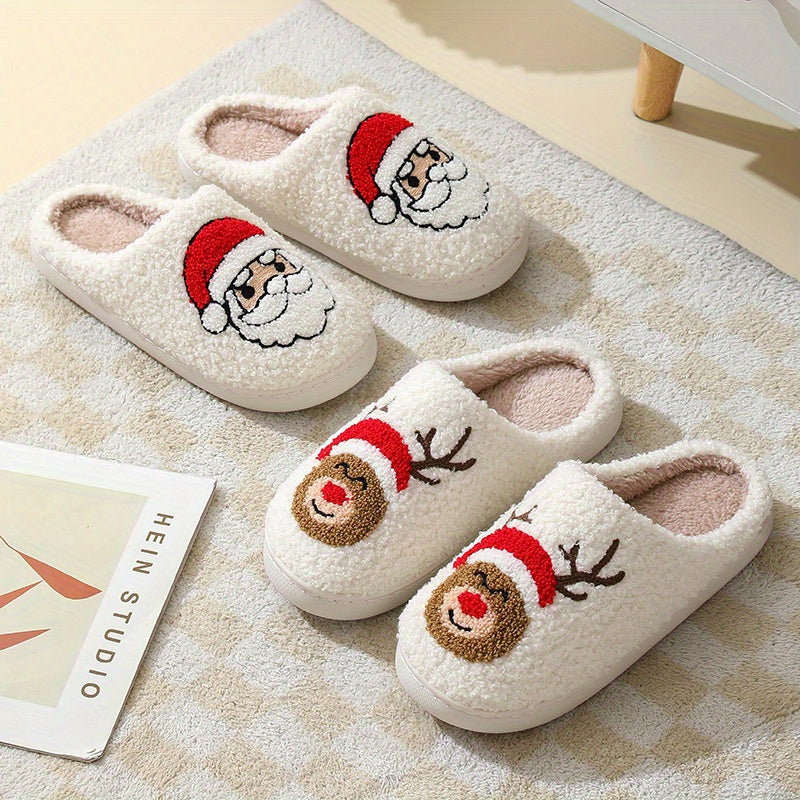 Pantoufles de maison graphiques de Noël douces et moelleuses, antidérapantes, à enfiler, pour homme, chaussures d’intérieur d’hiver.
