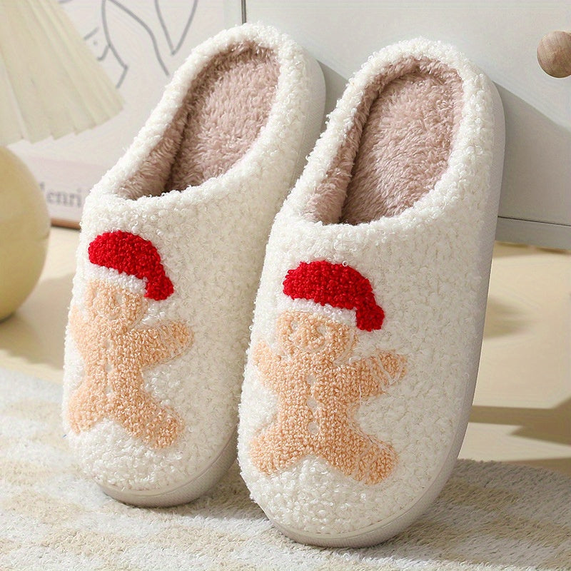Pantoufles de maison graphiques de Noël douces et moelleuses, antidérapantes, à enfiler, pour homme, chaussures d’intérieur d’hiver.