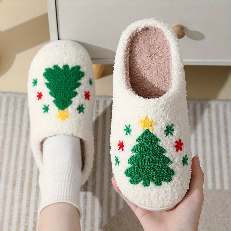 Pantoufles de maison graphiques de Noël douces et moelleuses, antidérapantes, à enfiler, pour homme, chaussures d’intérieur d’hiver.