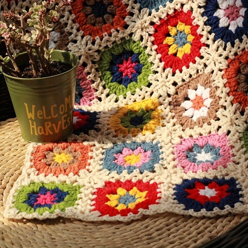 Plaid tricoté à la main motif floral – Jeté crocheté douillet avec design marguerite, parfait comme couverture de canapé ou de lit, confort toutes saisons