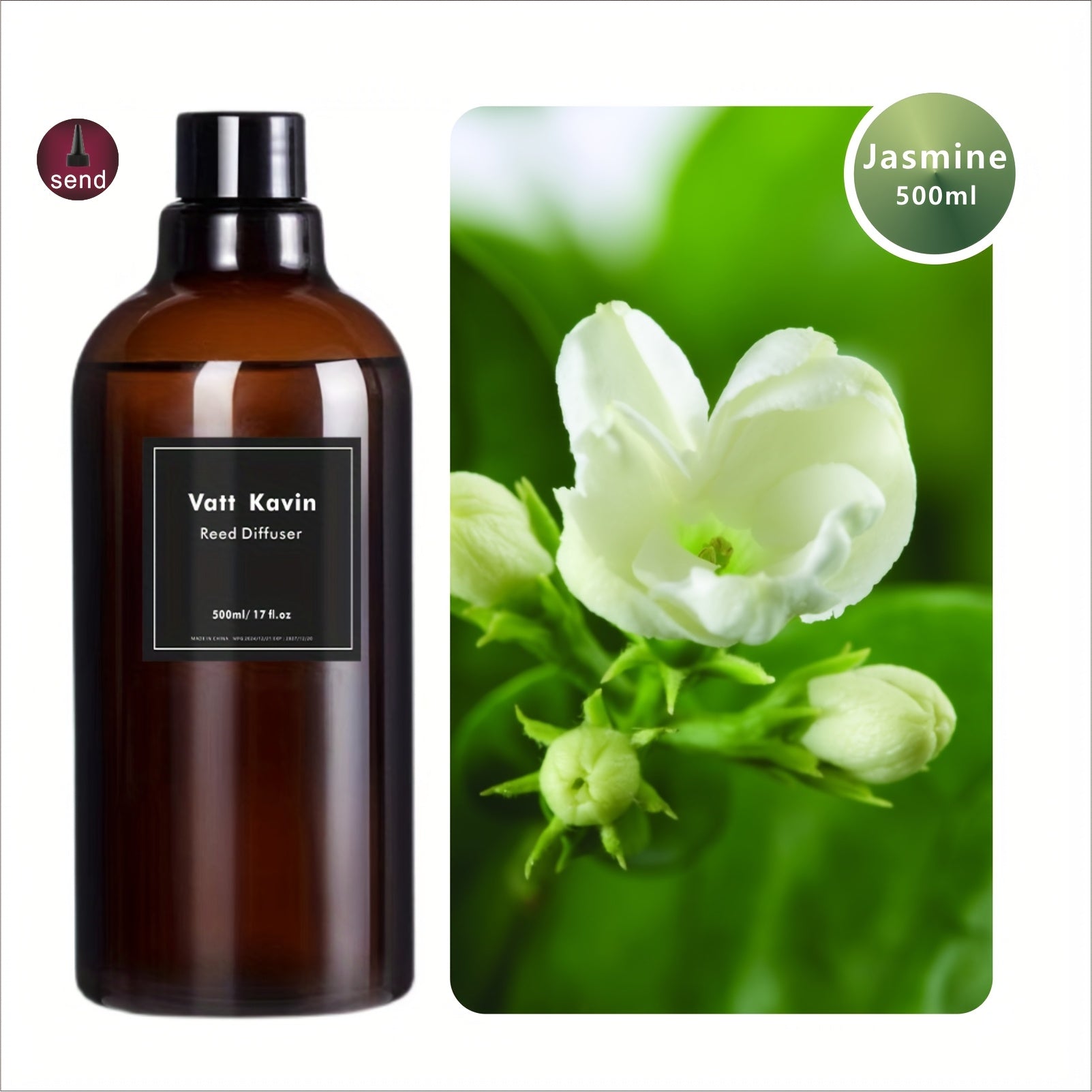 Recharge de grand flacon 500 ml pour diffuseur à bâtonnets – Mélange d’huiles essentielles hydrosolubles à base de rose, jasmin, lavande, pêche, citron, sauge et bien plus – Parfait pour sublimer l’air ambiant.