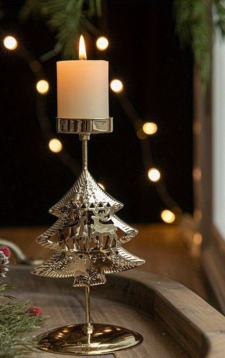 Bougeoir en métal motif sapin de Noël ,flocon, étoile et fleur de Noël