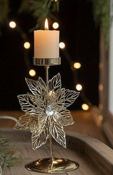 Bougeoir en métal motif sapin de Noël ,flocon, étoile et fleur de Noël