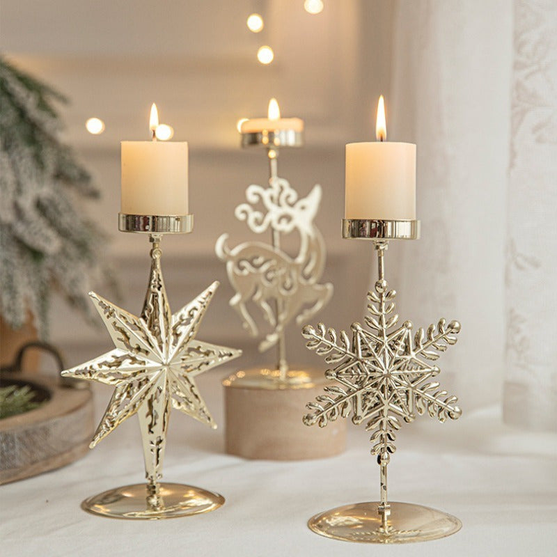 Bougeoir en métal motif sapin de Noël ,flocon, étoile et fleur de Noël