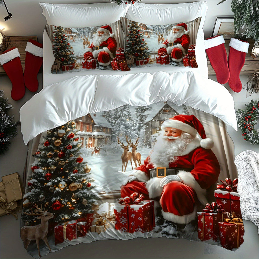 Ensemble de literie de Noël , motif Père Noël, traîneau, renne, sapin de Noël