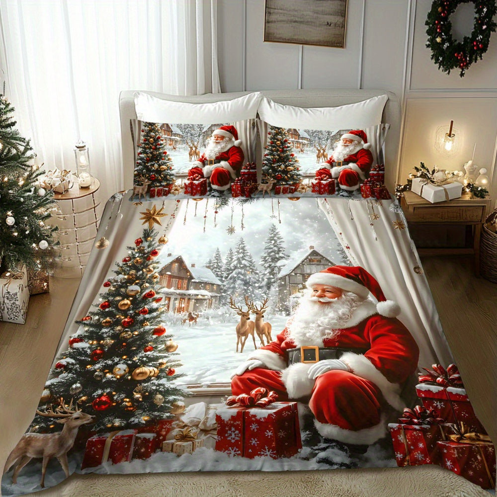 Ensemble de literie de Noël , motif Père Noël, traîneau, renne, sapin de Noël