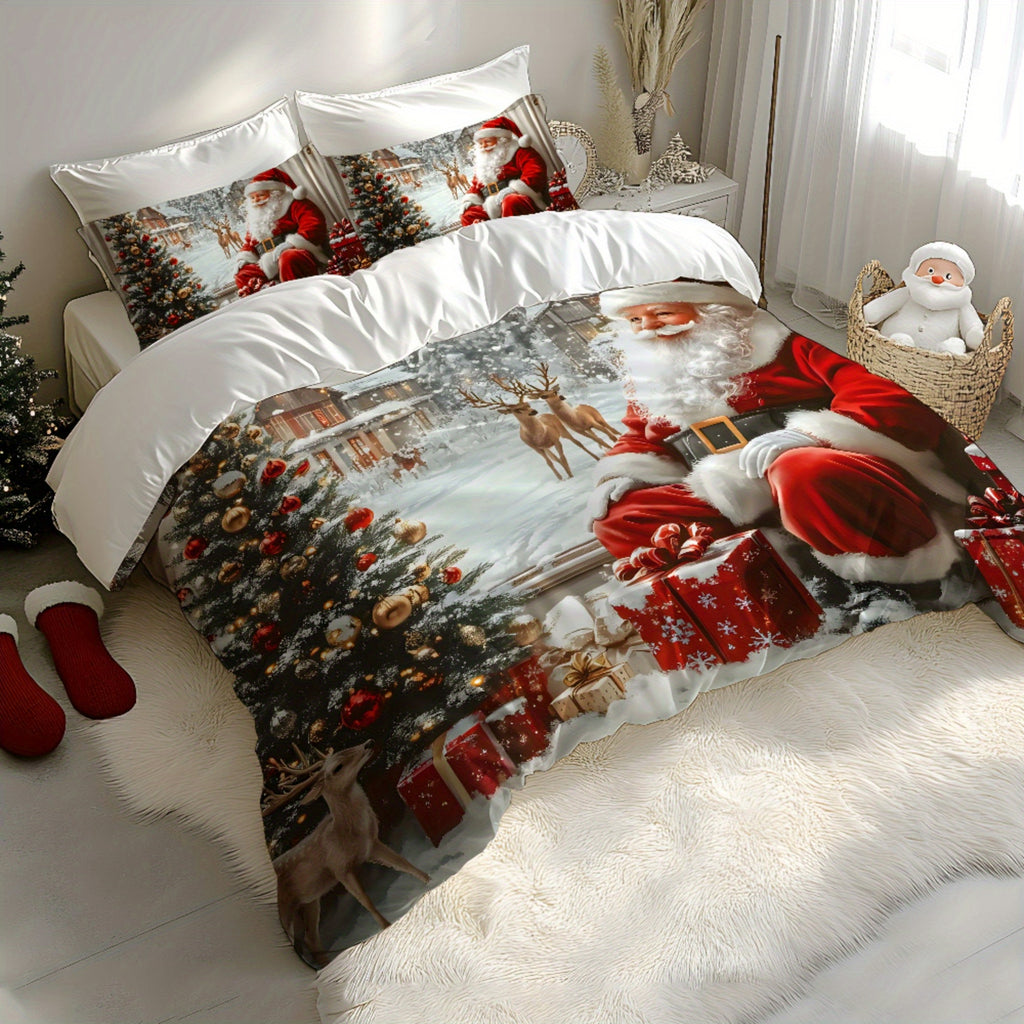 Ensemble de literie de Noël , motif Père Noël, traîneau, renne, sapin de Noël