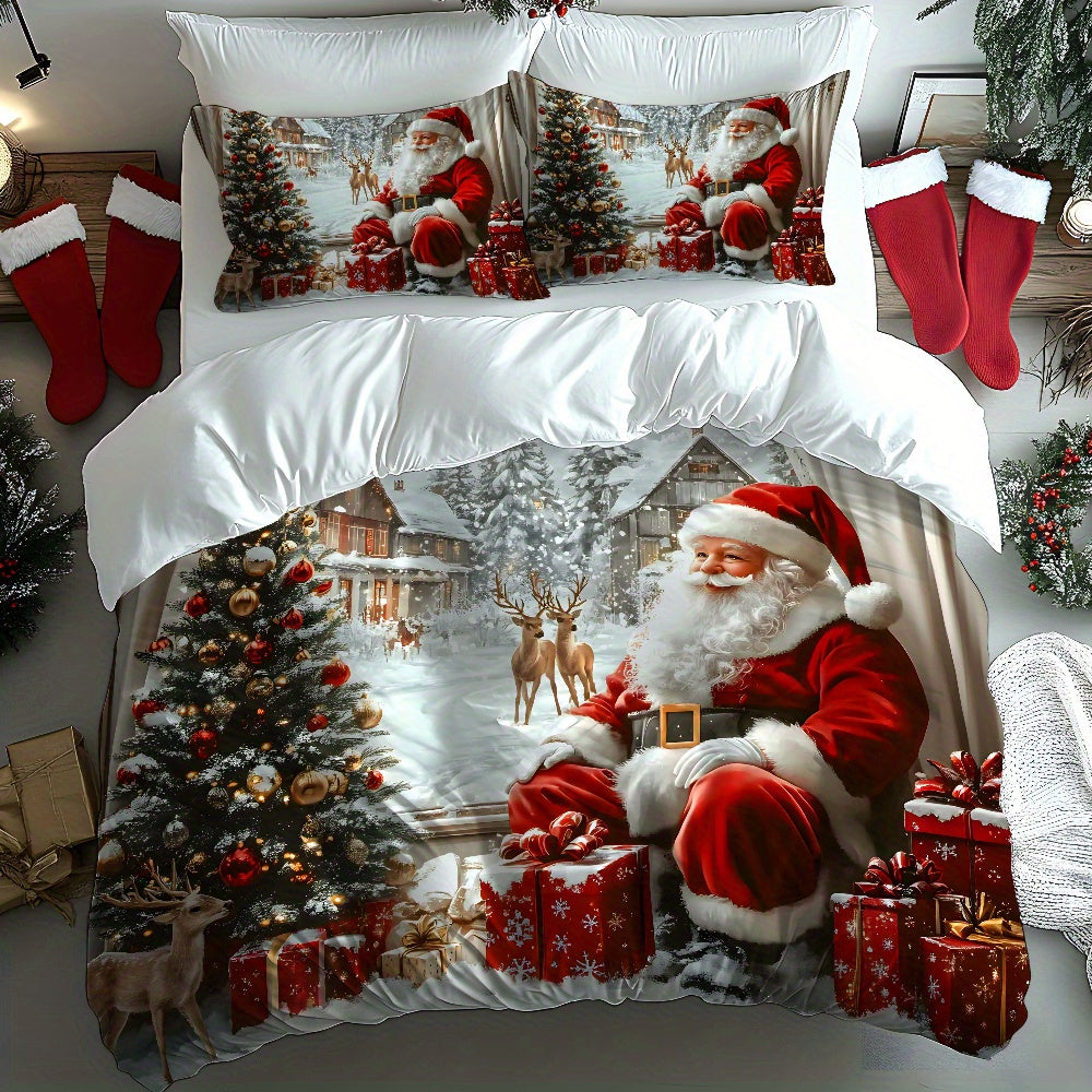 Ensemble de literie de Noël , motif Père Noël, traîneau, renne, sapin de Noël