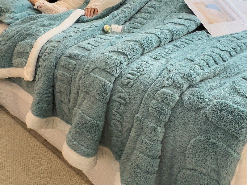 Couverture en peluche polaire hiver - 1 pièce, dessus-de-lit épais en flanelle de velours gaufrée, plaid chaud toutes saisons en polyester, lavable en machine, tissage uni - sans taie d’oreiller