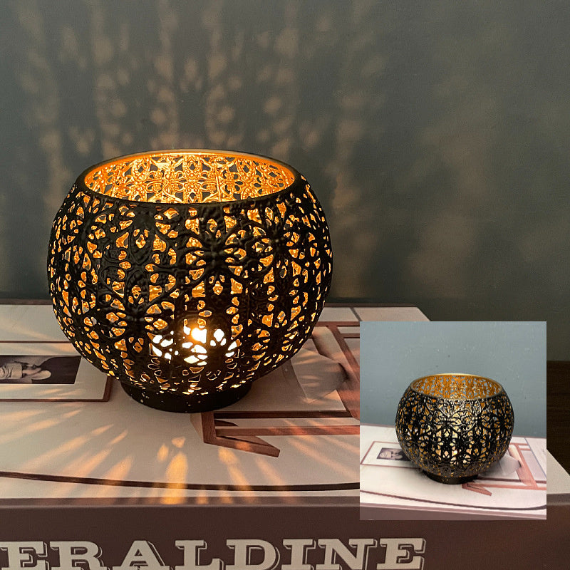 Photophore Sphère en Métal - Motifs Découpés Intricats, Esprit Marocain, Décoration Vintage et Bohème Élégante, Fait Main