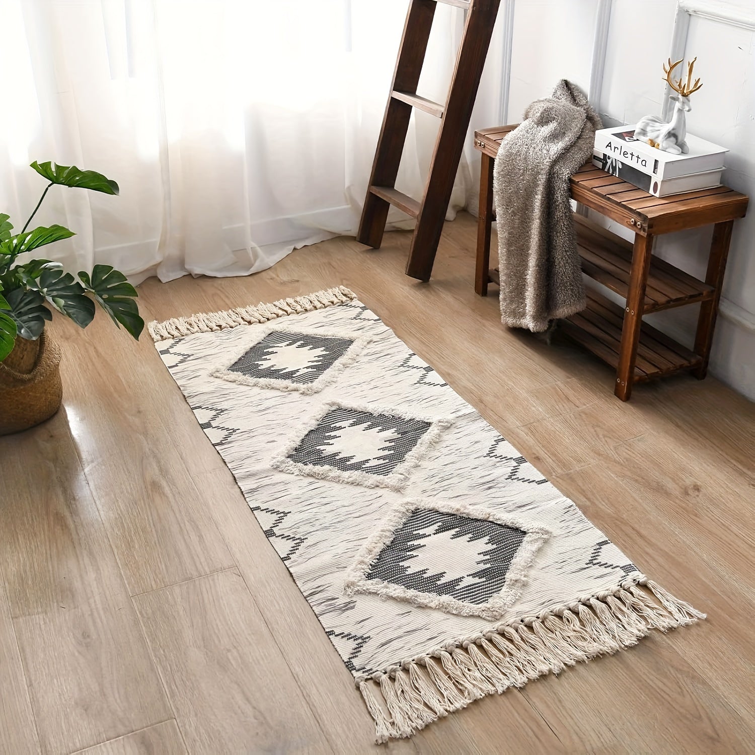 Tapis de salle de bain bohème à pampilles