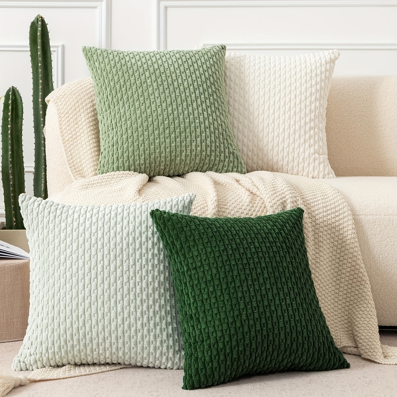 4 housses de coussin en peluche rayées – Style bohème chic et maison de campagne, doux polyester, fermeture éclair, lavables en machine – Idéales pour la décoration du canapé