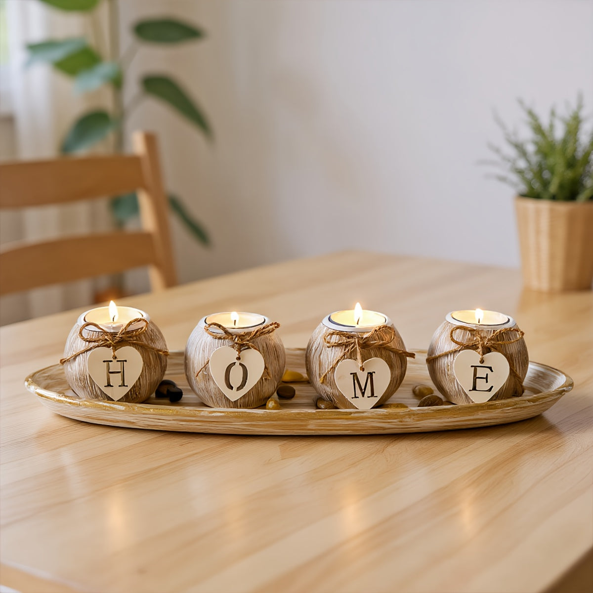 Ensemble de bougeoirs décoratifs HOME en bois artificiel effet marbre blanc et doré – Centre de table rustique style ferme, support élégant pour bougies  Set de chandeliers décoratifs avec lettres ajourées et finition pierre.