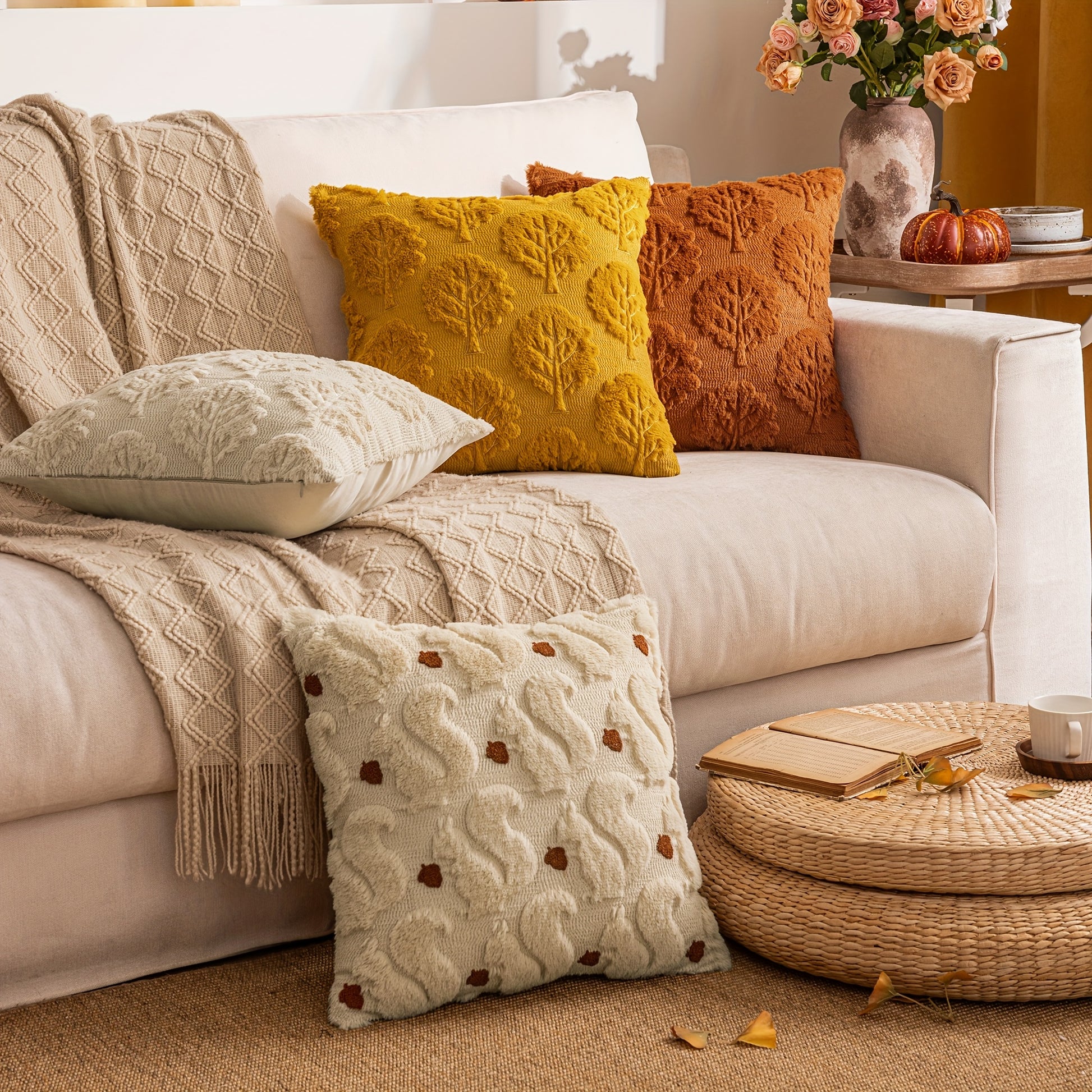 Housses de coussin d’automne en fausse fourrure douce , parfaites pour le canapé, le salon ou la chambre ; coussins non inclus.