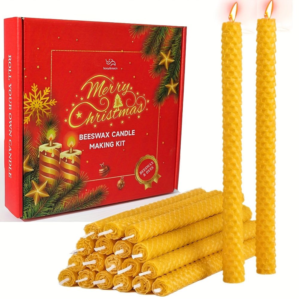 Ensemble de 20 bougies artisanales en cire d’abeille avec texture en nid d’abeille . Bougies effilées élégantes . Combustion propre et longue durée.