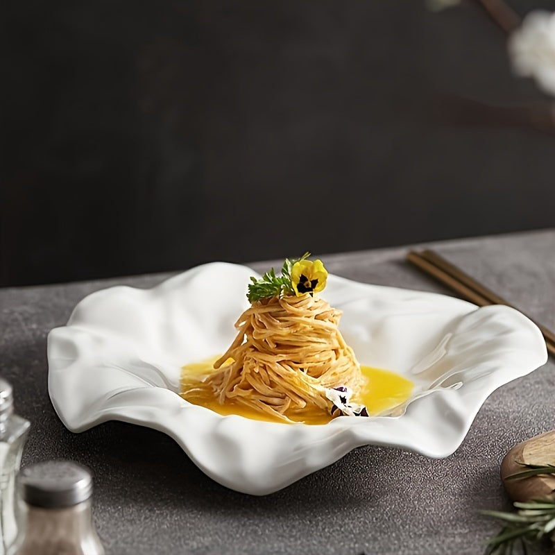 Assiette de service en céramique blanche élégante - Polyvalente pour pâtes, desserts et sushi - Parfaite pour la maison et le restaurant﻿