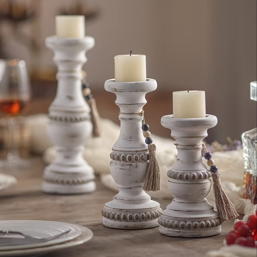 Bougeoirs en bois pour bougies piliers – Lot de 3 chandeliers rustiques farmhouse