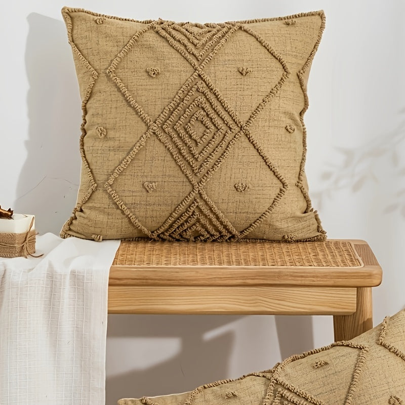 Housse de coussin en toile à carreaux marron vintage avec fermeture éclair - Lavable à la main, parfaite pour canapé du salon et décoration de chambre
