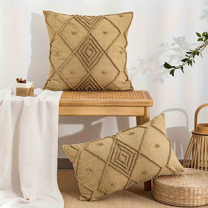 Housse de coussin en toile à carreaux marron vintage avec fermeture éclair - Lavable à la main, parfaite pour canapé du salon et décoration de chambre