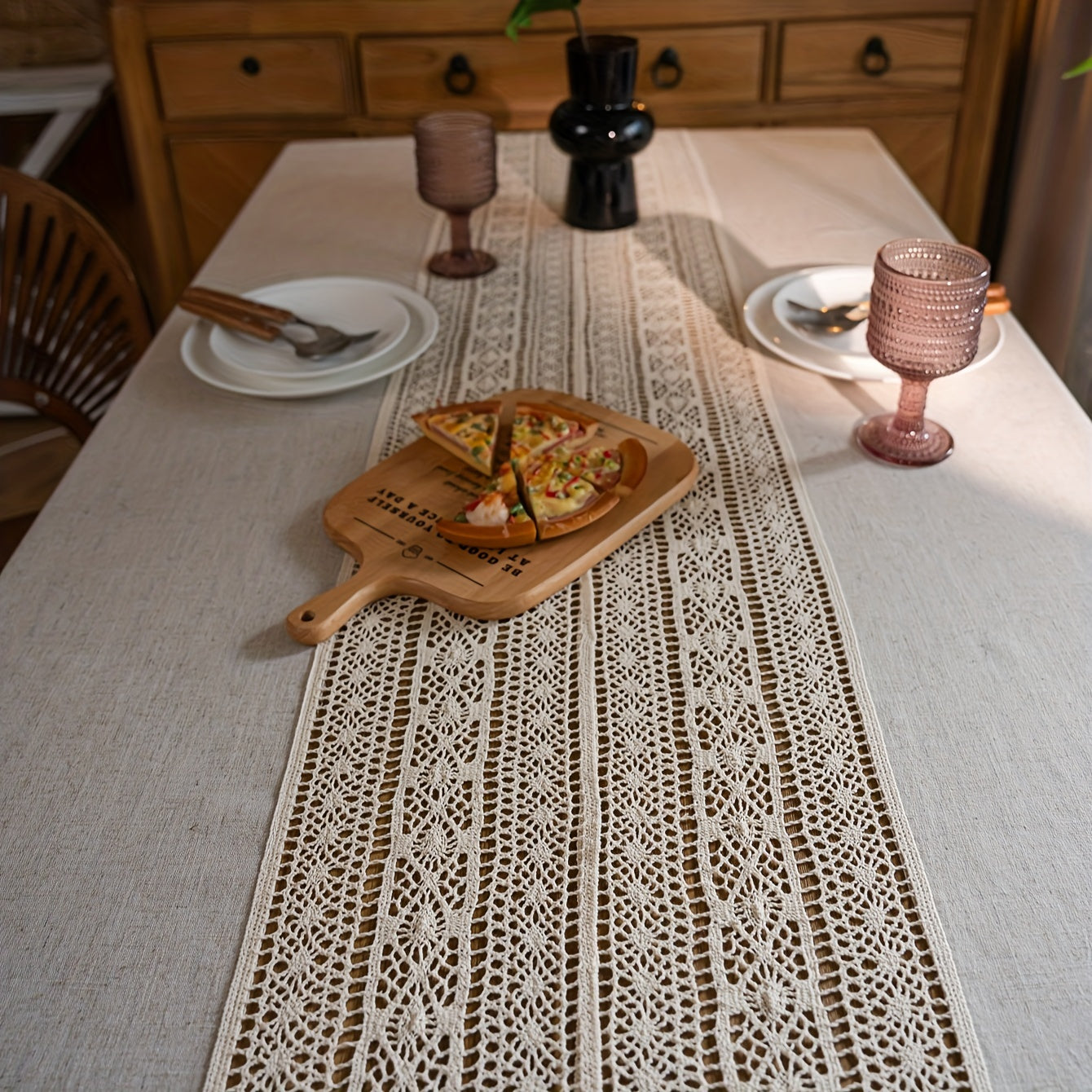 Nappe en lin, nappe bohème purement faite à la main au crochet, nappe rétro en chanvre à empiècement ajouré beige avec franges, adaptée pour table de Noël, pique-nique, décoration anti-poussière, décoration de pièce.
